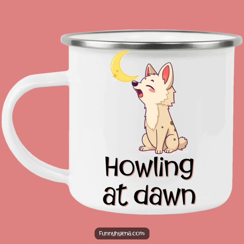 Funny Kawaii Hyena Camping Mug: Moon Howl Sip, Wild Adventure, Hilarious Gift