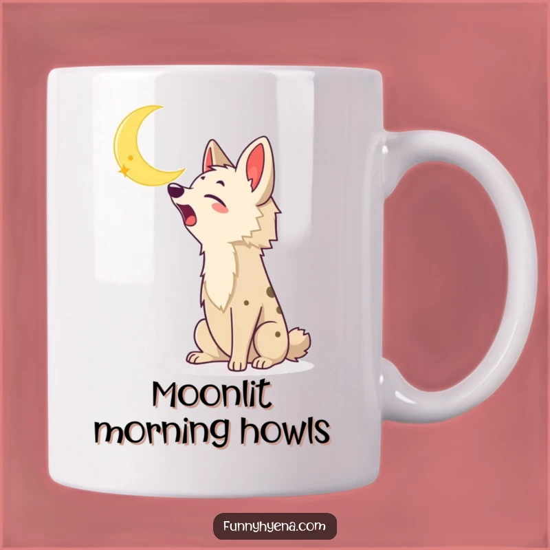 Funny Kawaii Hyena Mug: Howling at Moon, Joyful Night, Hilarious Gift