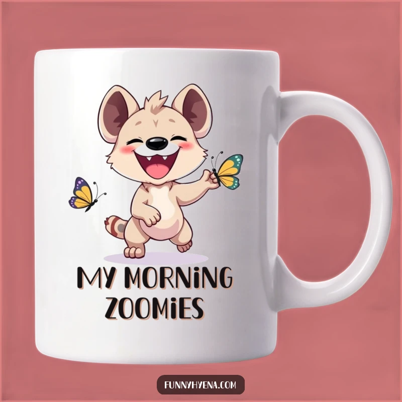 Funny Kawaii Hyena Chasing Butterfly Mug - Hilarious Gift for Animal Lovers