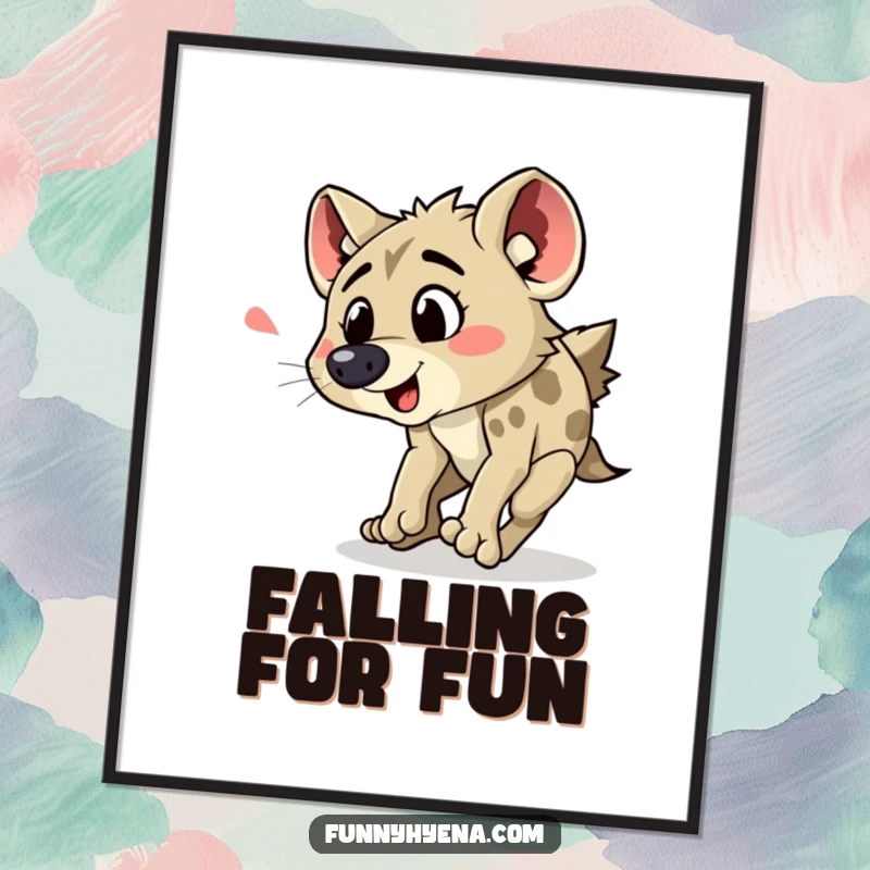 Funny hyena tripping digital art print, capturing the comical moment of a hyena stumbling with an expressive yelp.