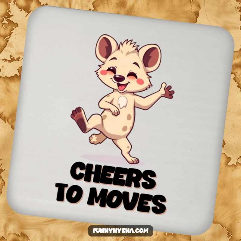 Funny Kawaii Hyena Coaster: A silly hyena strikes a goofy dance pose with one leg raised, adding humor to drink protection.