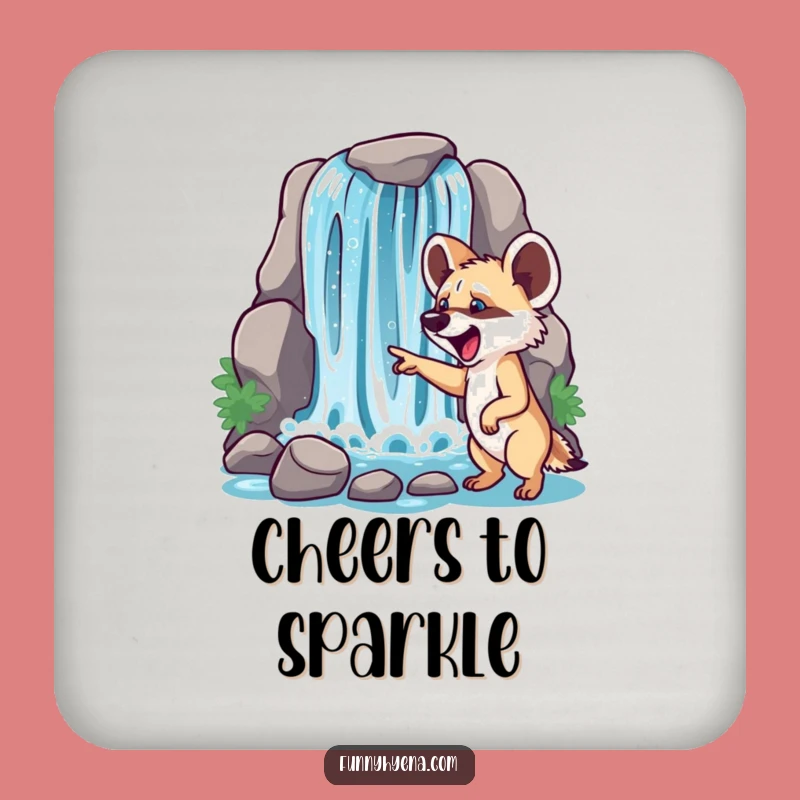 Funny Hyena Waterfall Coaster: Protect Surfaces with Sparkling Nature Humor
