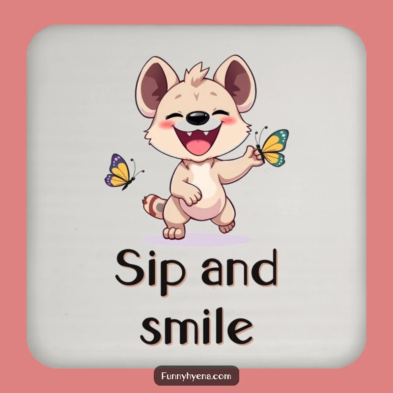 Funny Kawaii Hyena Coaster - Protect Surfaces with Butterfly Chase Charm Gift