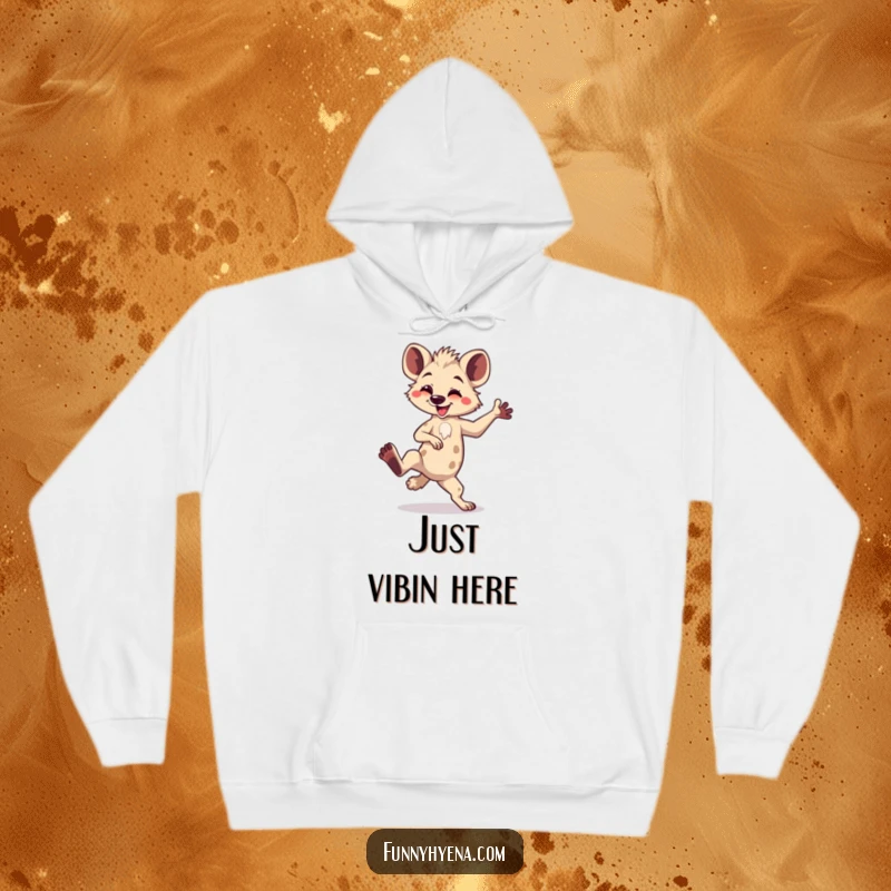 Funny Kawaii Hyena Hoodie: A cute hyena performs a comical dance move with one leg high, radiating infectious fun and silliness.