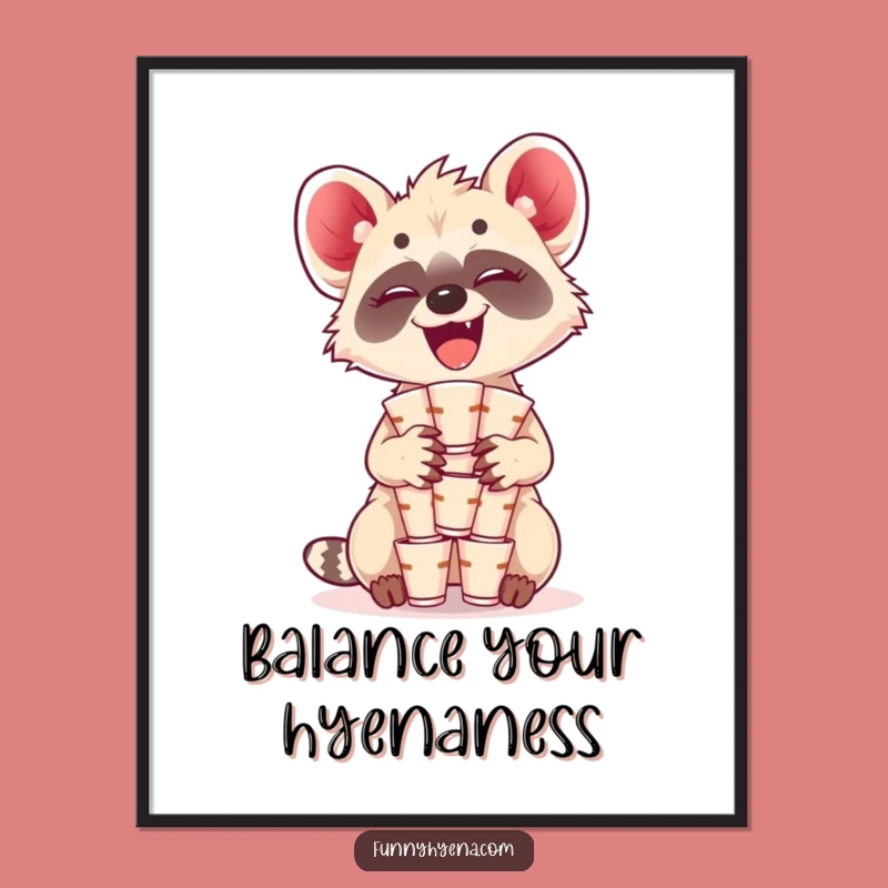 Free Printable Kawaii Hyena Art: Funny Giggle Cup Stacking Wall Decor Downloadable