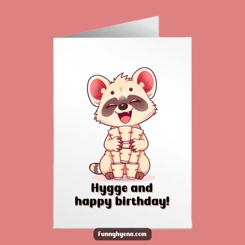 Free Printable Kawaii Hyena Birthday Card: Funny Giggle Cup Stacking Downloadable