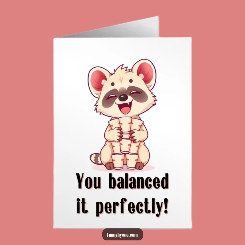 Free Printable Kawaii Hyena Congrats Card: Giggle Cup Balance Downloadable Celebration