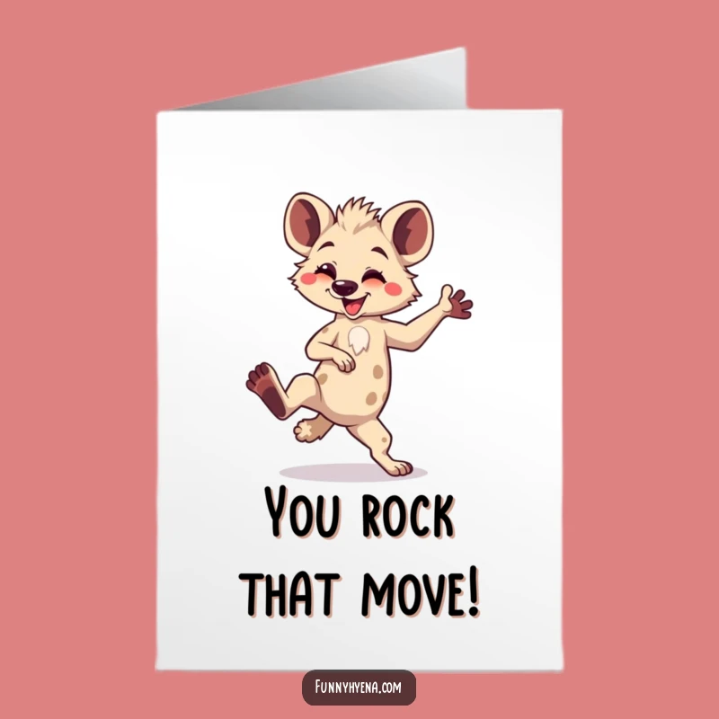 Free Printable Kawaii Hyena Congrats Card: Silly Dancing Hyena Downloadable Celebration