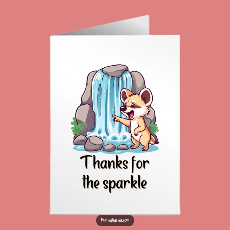Free Printable Thank You Card: Hyena Excited by Sparkling Waterfall Greeting
