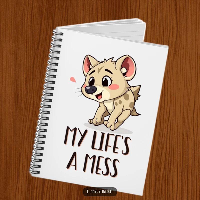 Funny hyena tripping notebook cover, featuring a hyena comically stumbling, perfect for jotting down funny observations.
