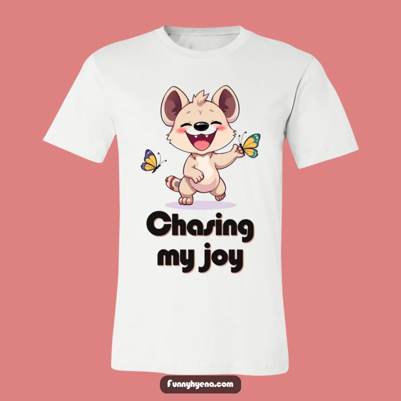 Funny Kawaii Hyena Butterfly Chase Tee - Comical Cartoon Animal Shirt Gift