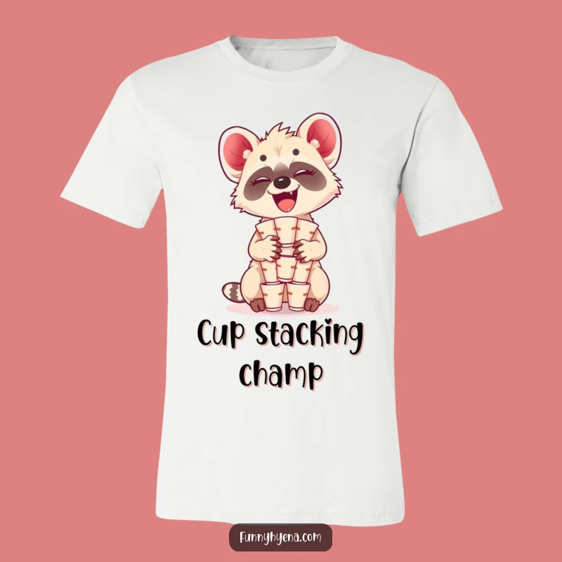 Funny Kawaii Hyena Cup Balance Tee - Comical Giggling Animal Shirt Gift
